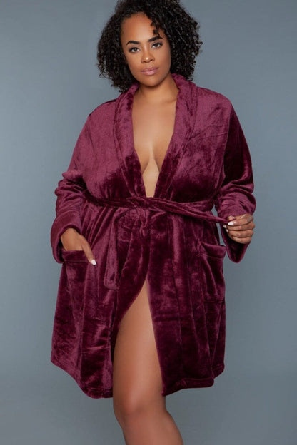 Free Shipping For Burgundy Mid-Length Push Robe