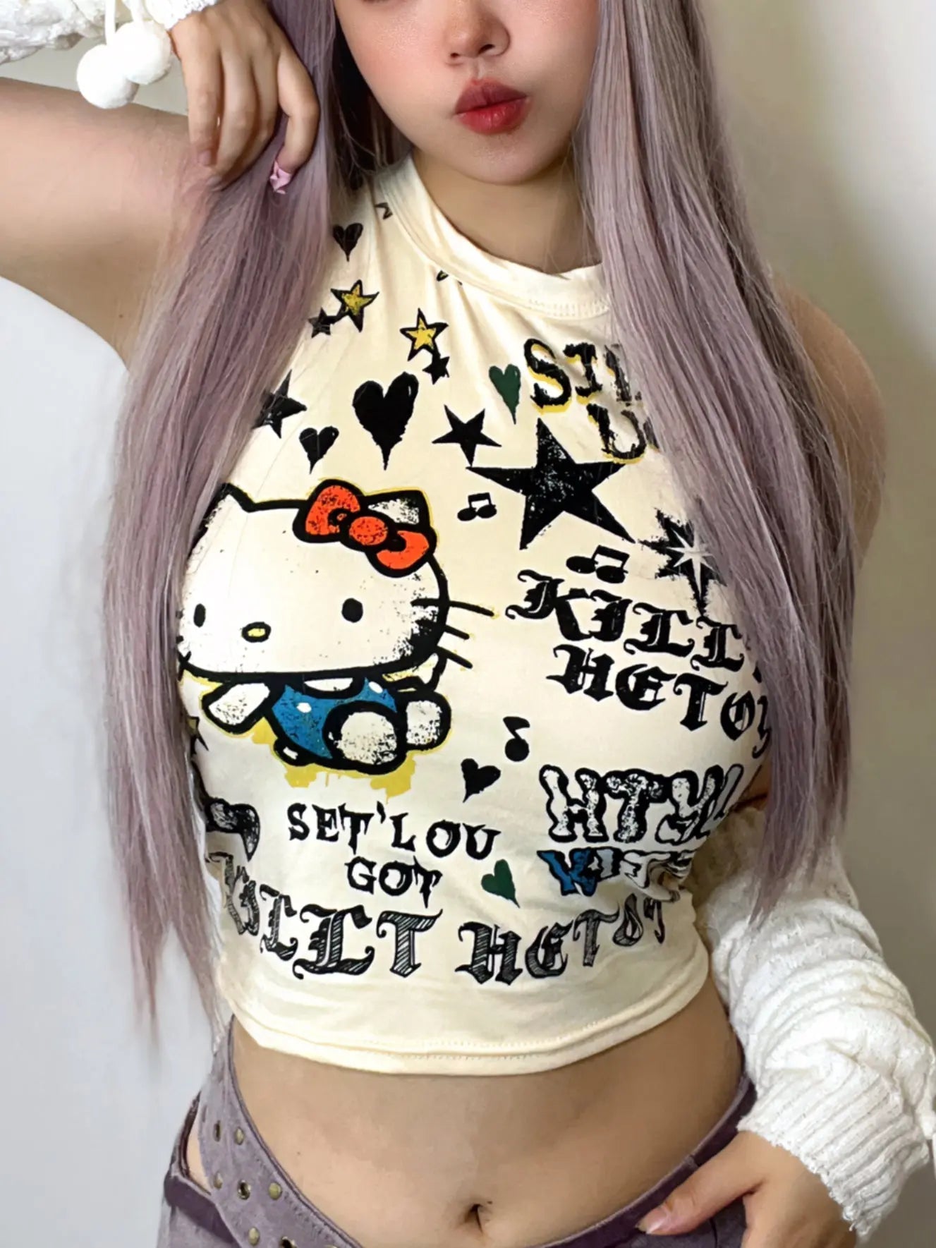 Free Shipping For 'Butter' Y2k Kawaii Kitten Graffiti Tank Top