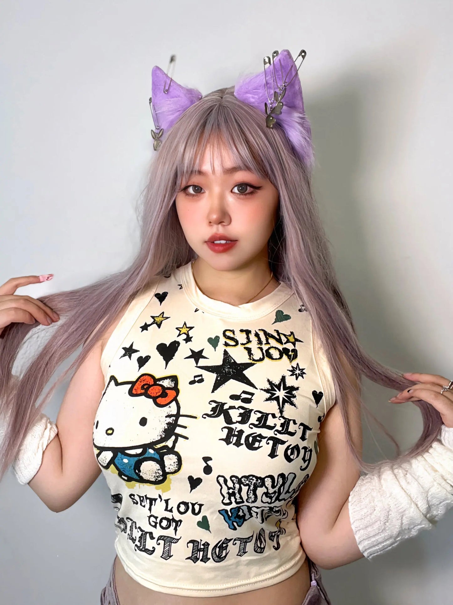 Free Shipping For 'Butter' Y2k Kawaii Kitten Graffiti Tank Top