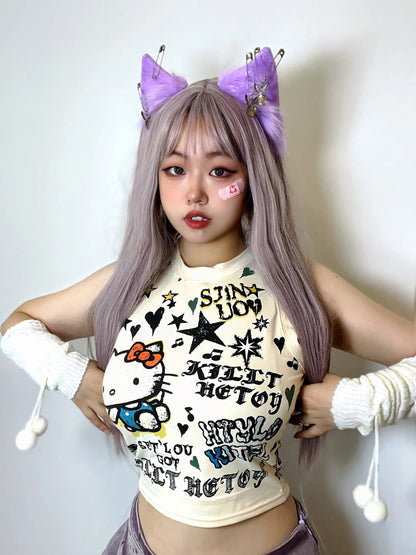 Free Shipping For 'Butter' Y2k Kawaii Kitten Graffiti Tank Top