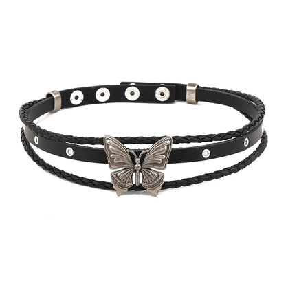 Free Shipping For 'Wilderness' Dark Leather Butterfly Choker Necklace Set