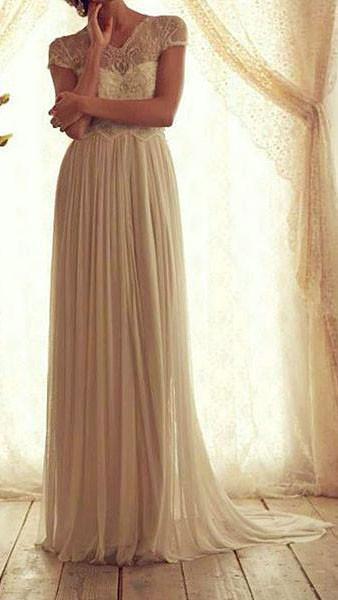 Clearance Lace Chiffon Bowknot High Waisted Cap Sleeve V-neck Long Dress