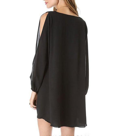 V-Neck Split Long Sleeve Chiffon Loose Short Dress