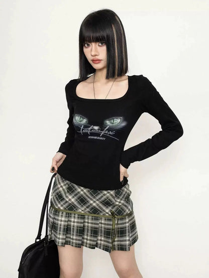 Free Shipping For 'Cat Eye' Anime Girl Square Neck Long Sleeves Shirts