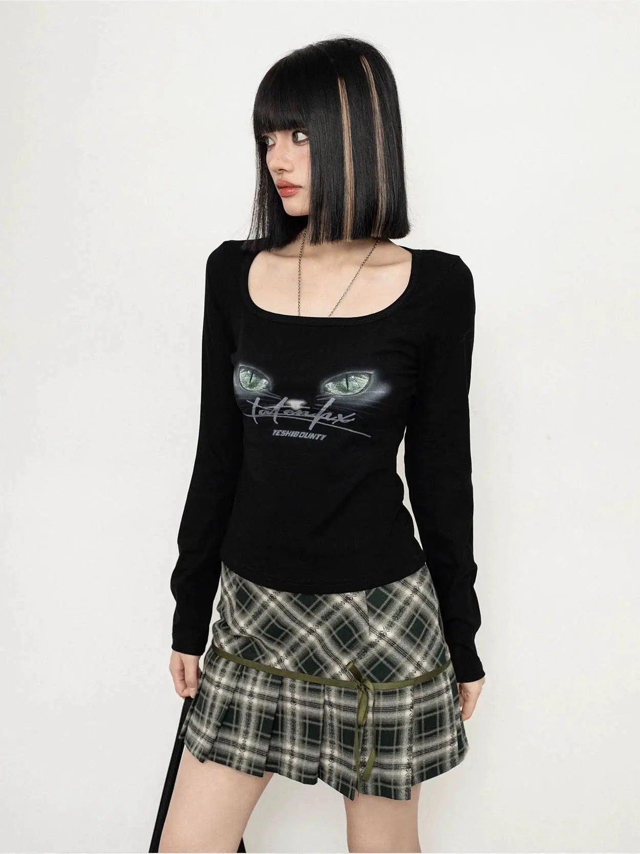 Free Shipping For 'Cat Eye' Anime Girl Square Neck Long Sleeves Shirts