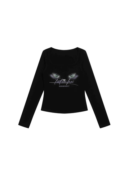 Free Shipping For 'Cat Eye' Anime Girl Square Neck Long Sleeves Shirts