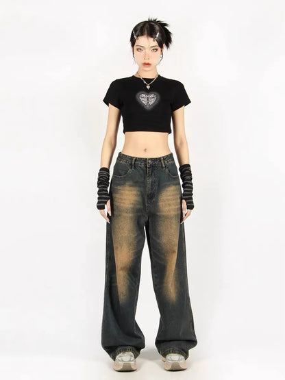 Free Shipping For 'Cave Girl' Grunge Printed Crop Gloves Shirts