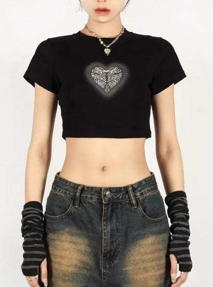 Free Shipping For 'Cave Girl' Grunge Printed Crop Gloves Shirts