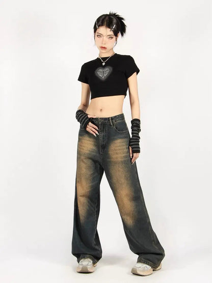 Free Shipping For 'Cave Girl' Grunge Printed Crop Gloves Shirts