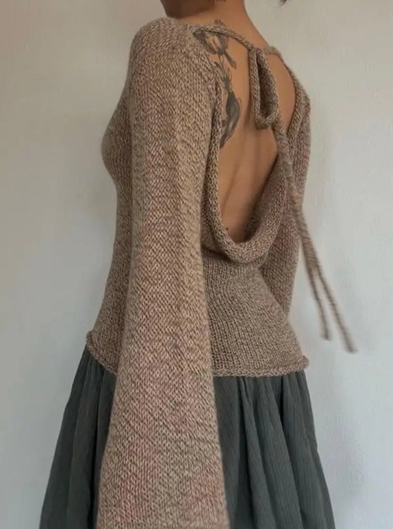 Free Shipping For Croissant Chunky Knit Bell Sleeve Sweater