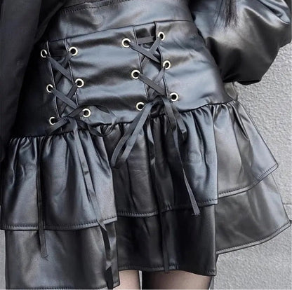 Free Shipping For 'Cocoa' Grunge Pu Leather Skirt