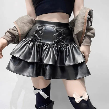 Free Shipping For 'Cocoa' Grunge Pu Leather Skirt