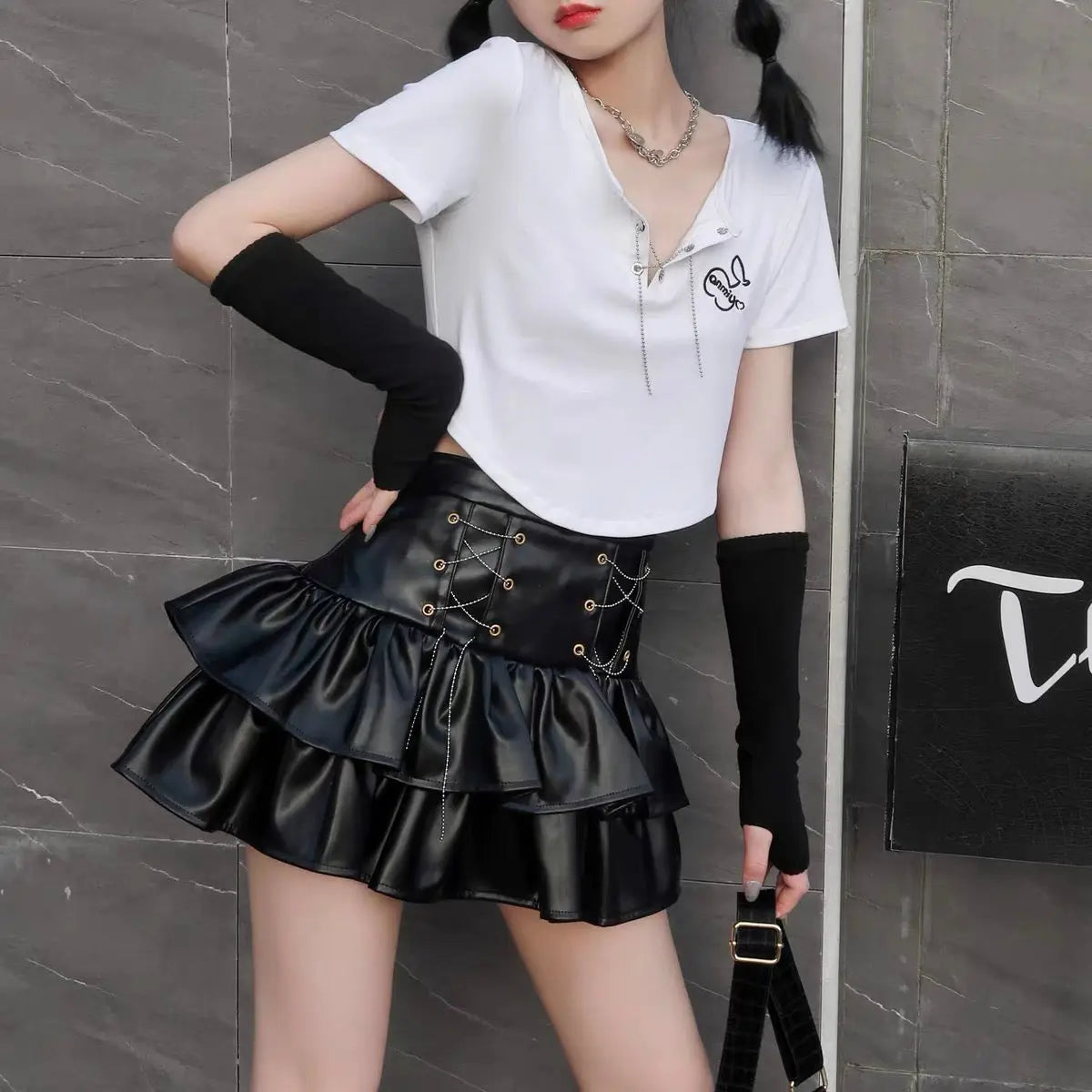 Free Shipping For 'Cocoa' Grunge Pu Leather Skirt