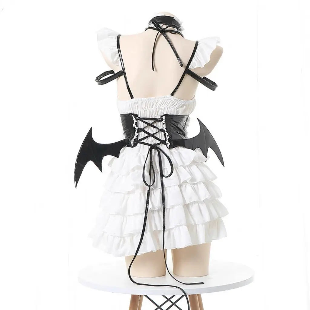 Free Shipping For 'Cream Soda' Ruffled Cross Strap Wings Corset Dress