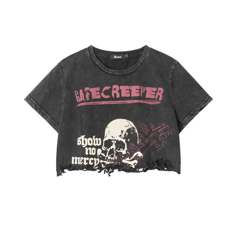 Free Shipping For 'Creepier' Dark Skull Ripped Graphic Shirts Tees