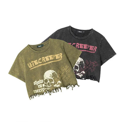 Free Shipping For 'Creepier' Dark Skull Ripped Graphic Shirts Tees