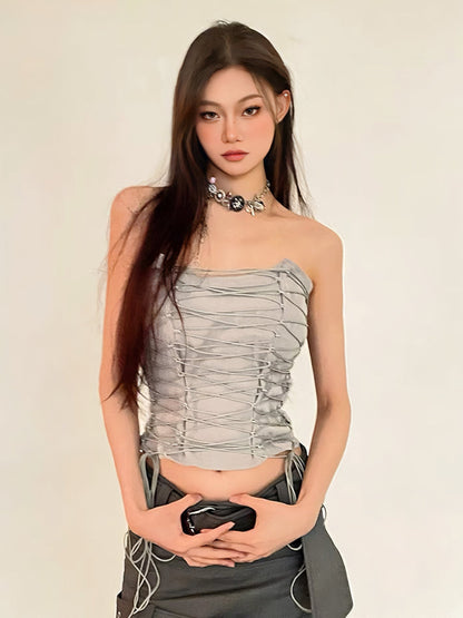 Free Shipping For 'Cretaceous' Future Grey Lace-Up Tube Top