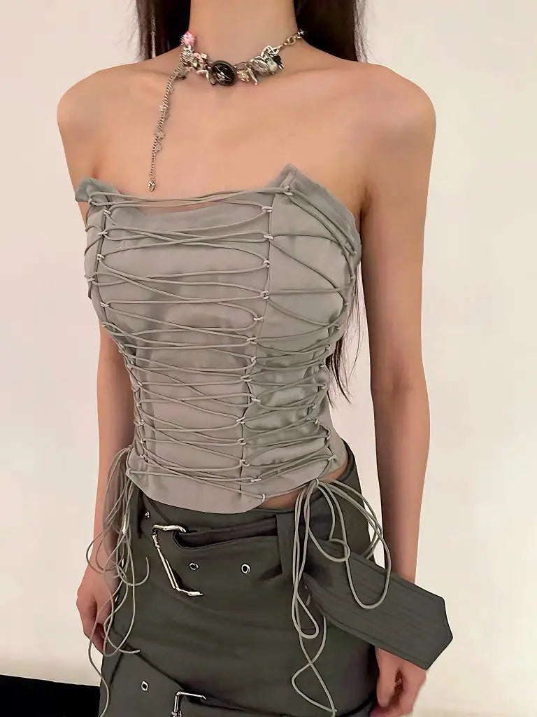 Free Shipping For 'Cretaceous' Future Grey Lace-Up Tube Top