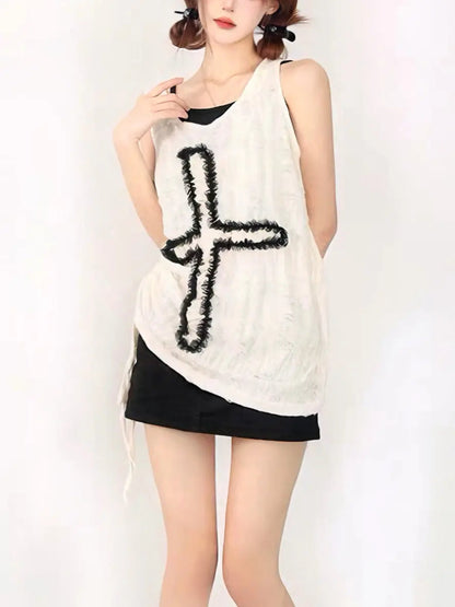 Free Shipping For 'Cross' Alt Drawstring Cross Tank Top