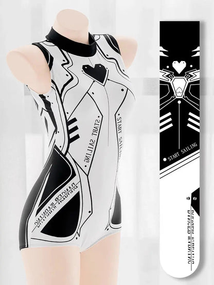 Free Shipping For 'Cyber Girl' Black & White Robot Costume BodySuit