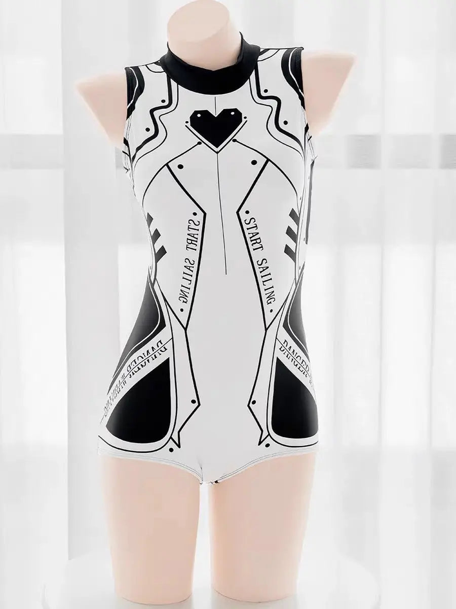 Free Shipping For 'Cyber Girl' Black & White Robot Costume BodySuit