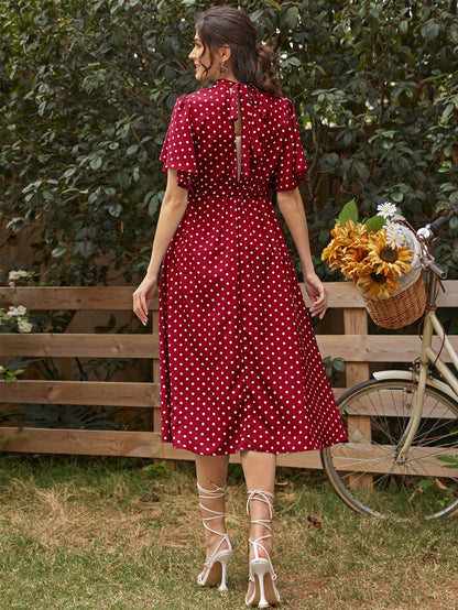 Free Shipping ForFashionable and comfortable short sleeved polka dot chiffon maternity dress with straps