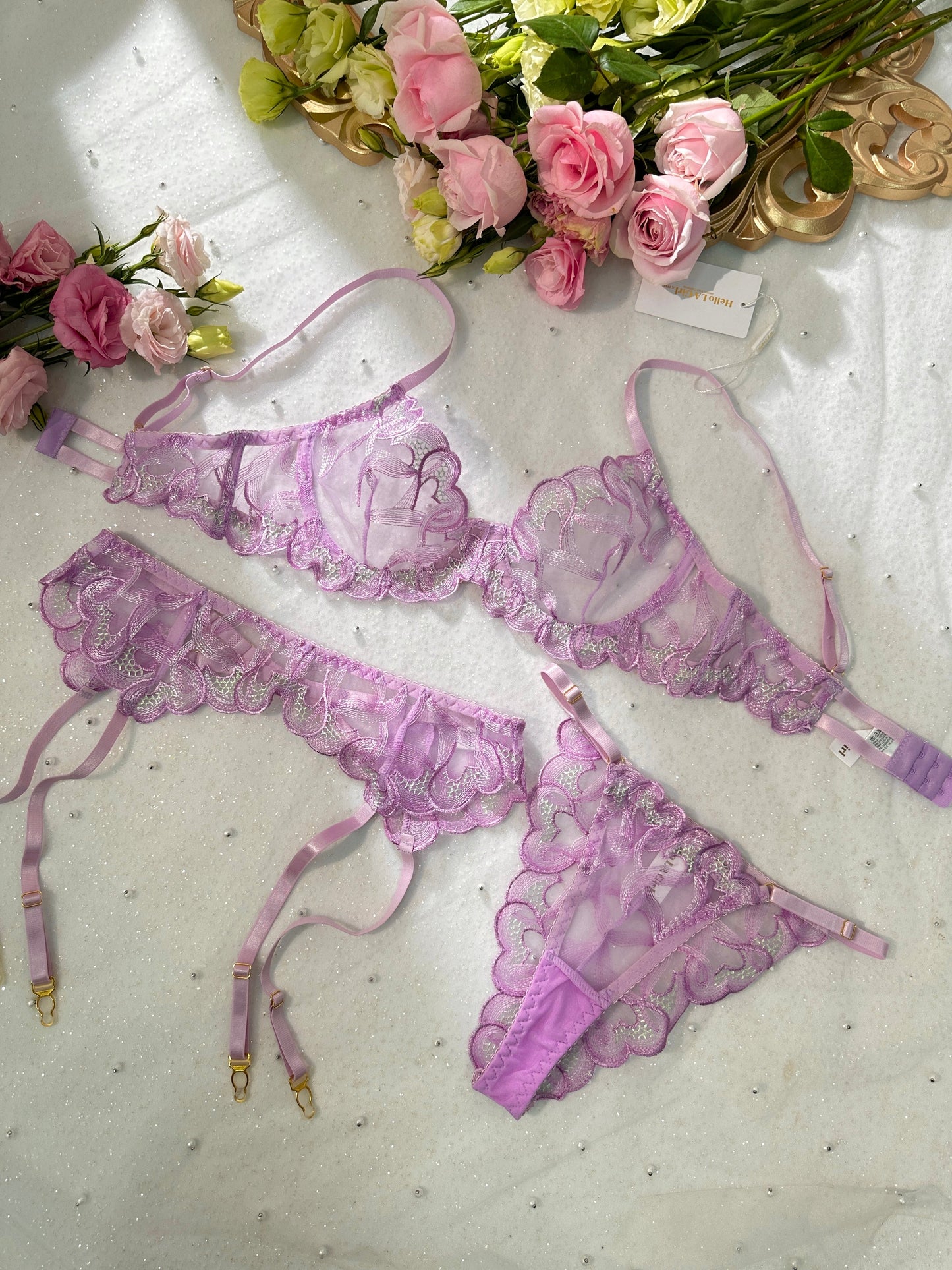 Free Shipping For  Purple Embroidery Lingerie Set