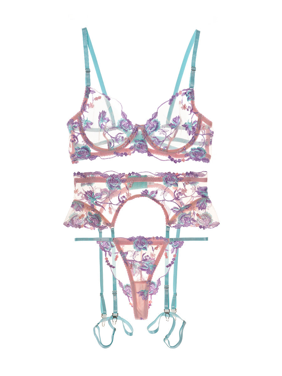 Free Shipping For  Pastel Petal Mesh Lingerie Set