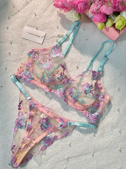 Free Shipping For  Pastel Petal Mesh Lingerie Set