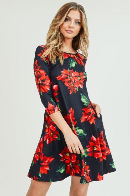 Free Shipping For Blooming Poinsettia Christmas Dress with Pockets