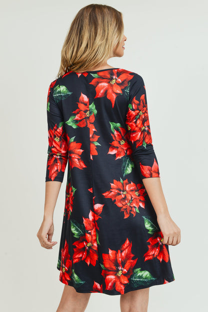 Free Shipping For Blooming Poinsettia Christmas Dress with Pockets