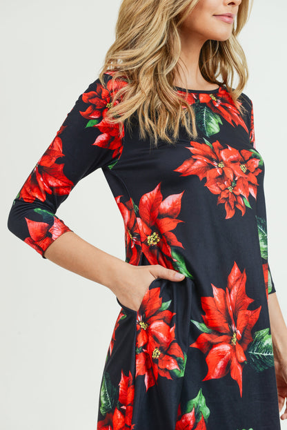 Free Shipping For Blooming Poinsettia Christmas Dress with Pockets