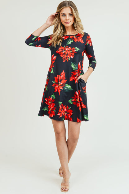 Free Shipping For Blooming Poinsettia Christmas Dress with Pockets