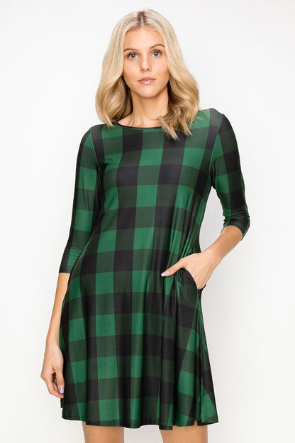 Free Shipping For Checkered Plaid A-Line Christmas Dress