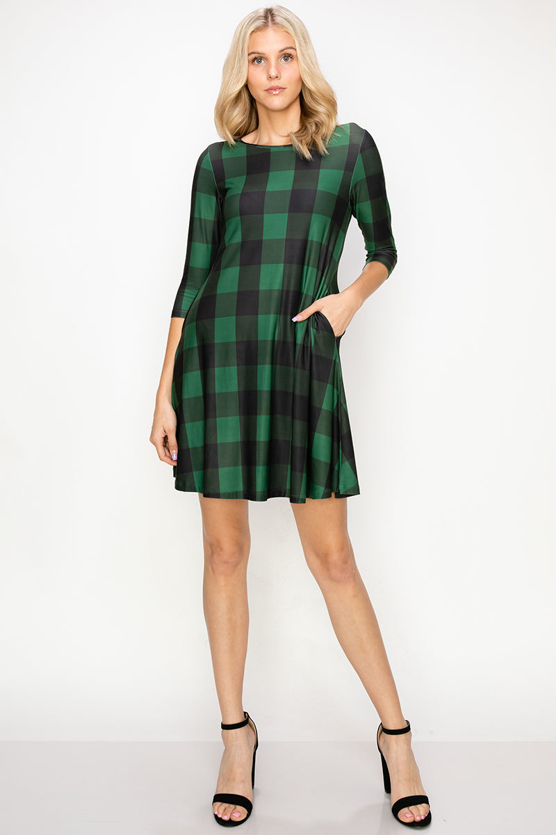 Free Shipping For Checkered Plaid A-Line Christmas Dress