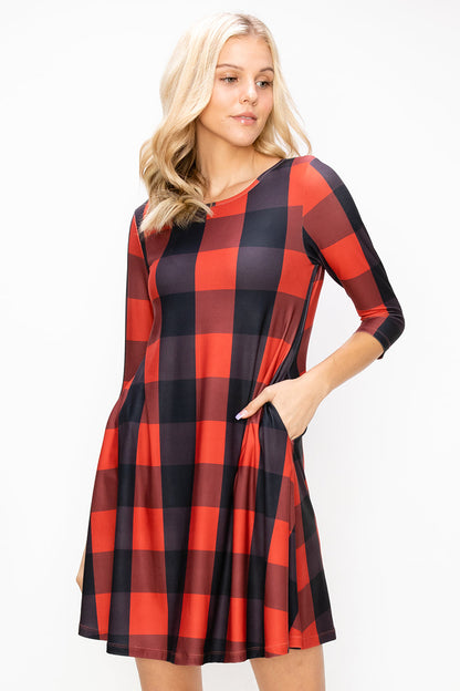 Free Shipping For Checkered Plaid A-Line Christmas Dress