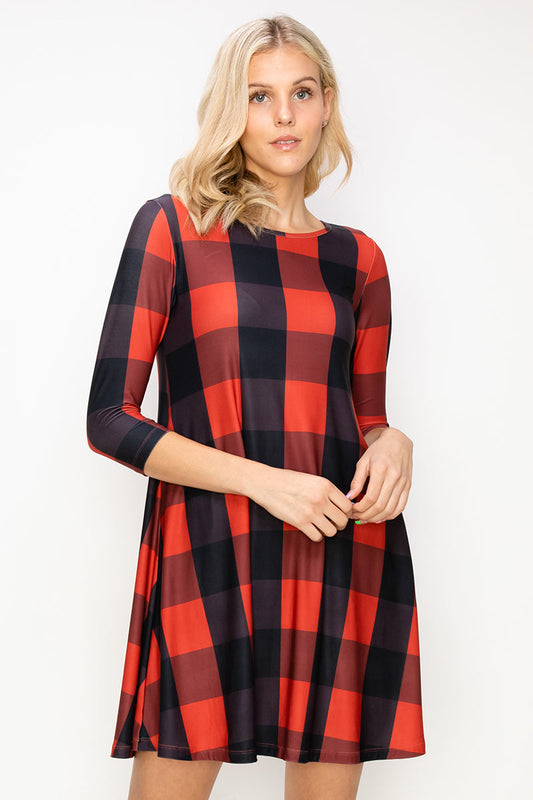 Free Shipping For Checkered Plaid A-Line Christmas Dress