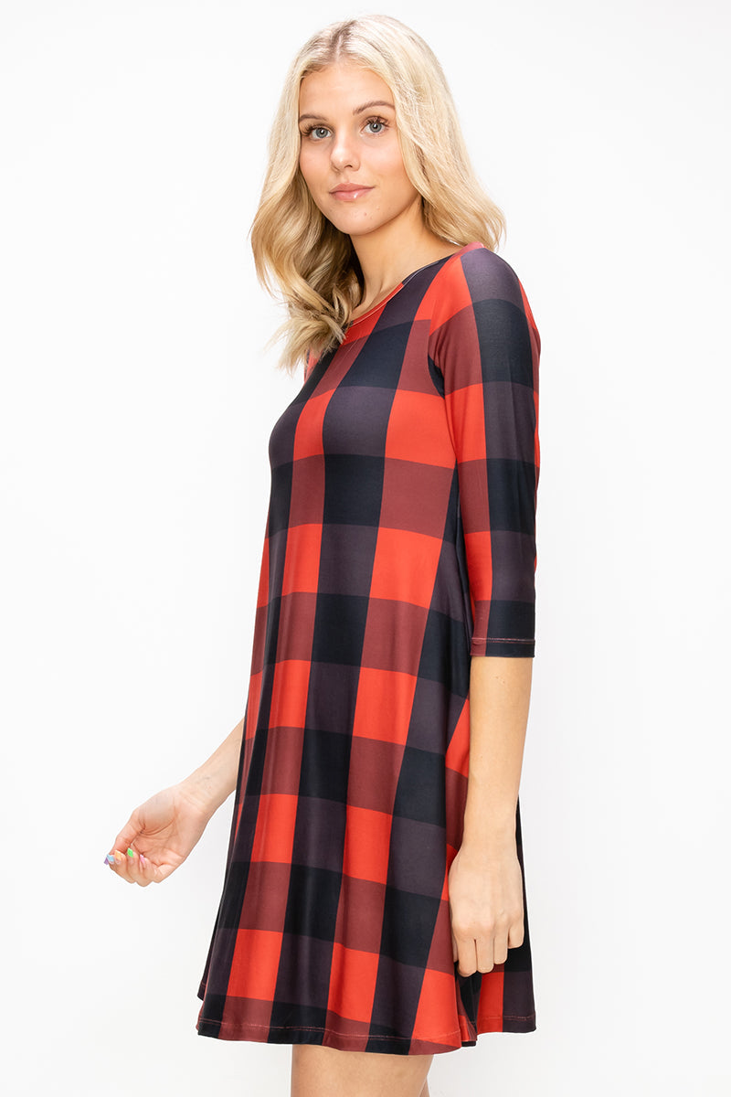 Free Shipping For Checkered Plaid A-Line Christmas Dress