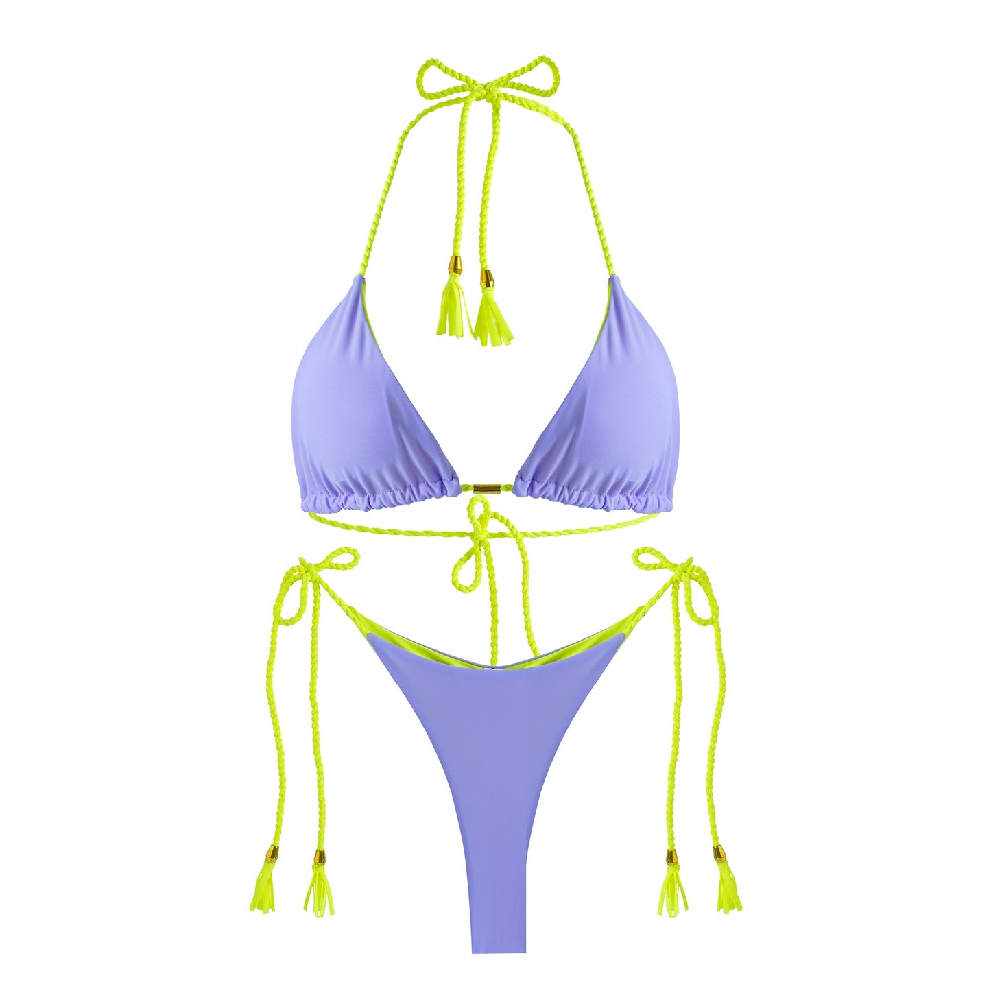 Free Shipping For Purpld And Yellow  Swivel Strip U-shaped High Waist Bikini Sexy Swimsuit