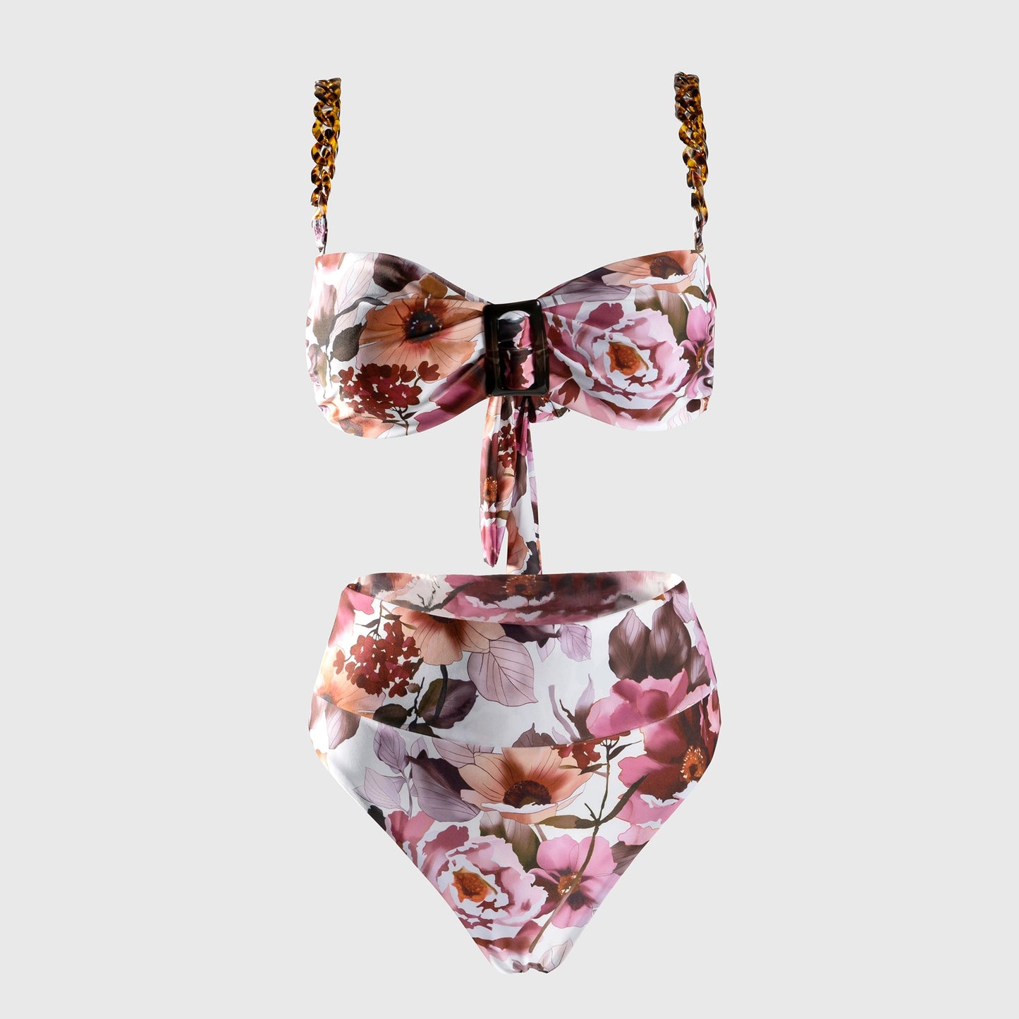 Free Shipping For Chain Strap Bandeau Split Print Bikini Set