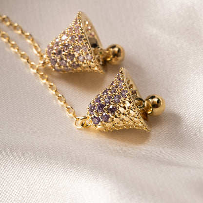 Free Shipping For Golden Plated Purple Wind Chimes Long Bells Earrings