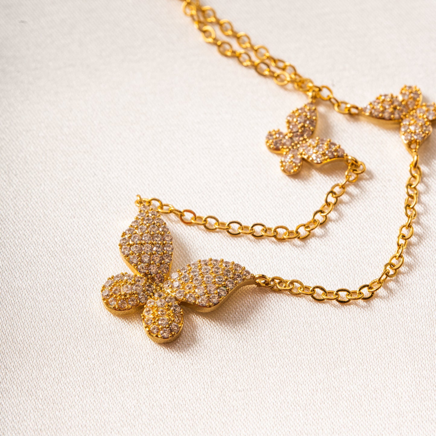 Free Shipping For Golden Plated Diamonds 3-Butterfly Gold Necklace