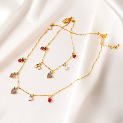 Free Shipping For  Golden Plated Fruit Strawberry&Grape Clavicle Chain Necklace