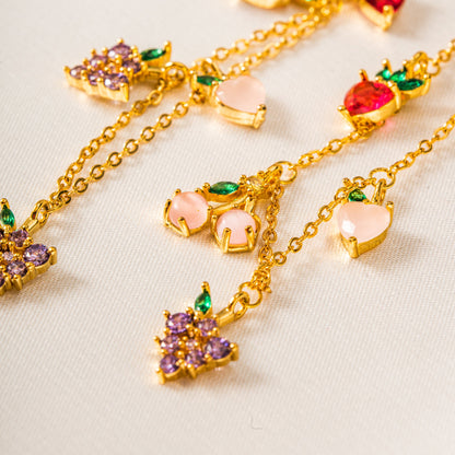 Free Shipping For  Golden Plated Fruit Strawberry&Grape Clavicle Chain Necklace