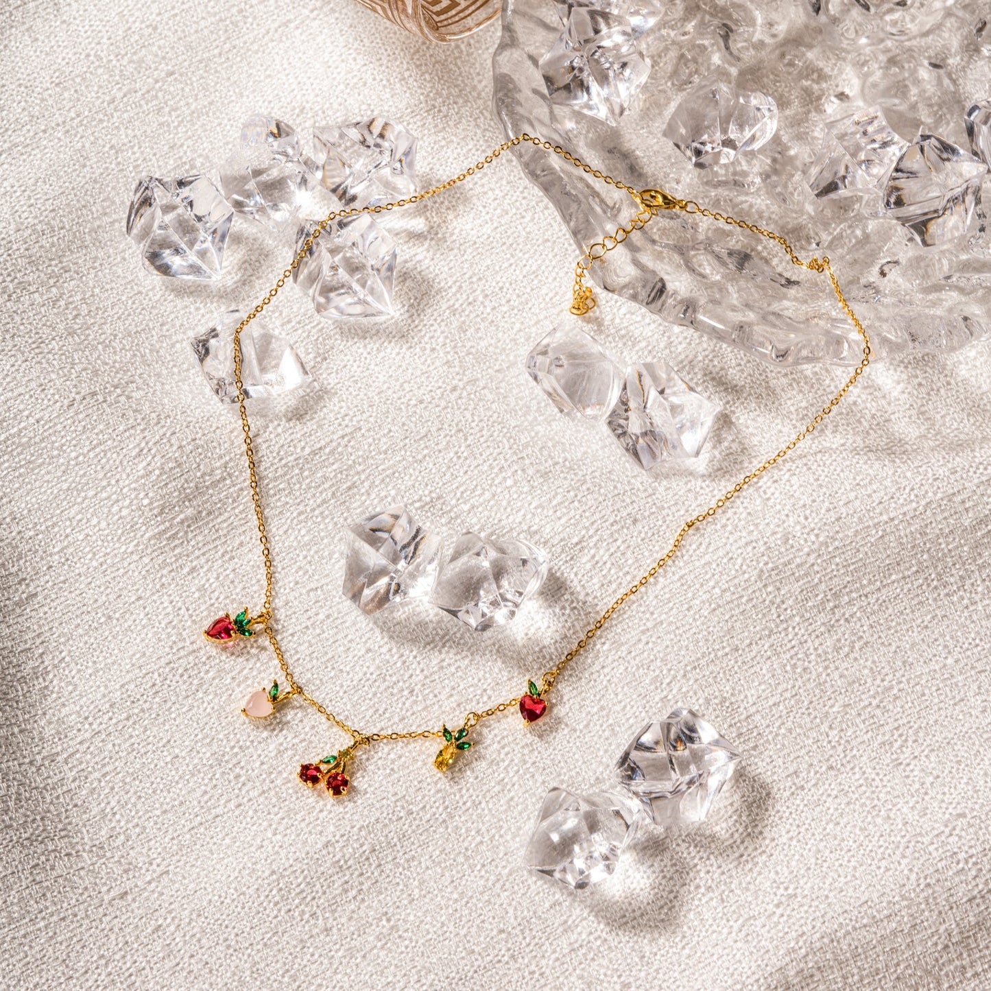 Free Shipping For Golden Plated Gold Fruit Strawberry&Cherry Necklace