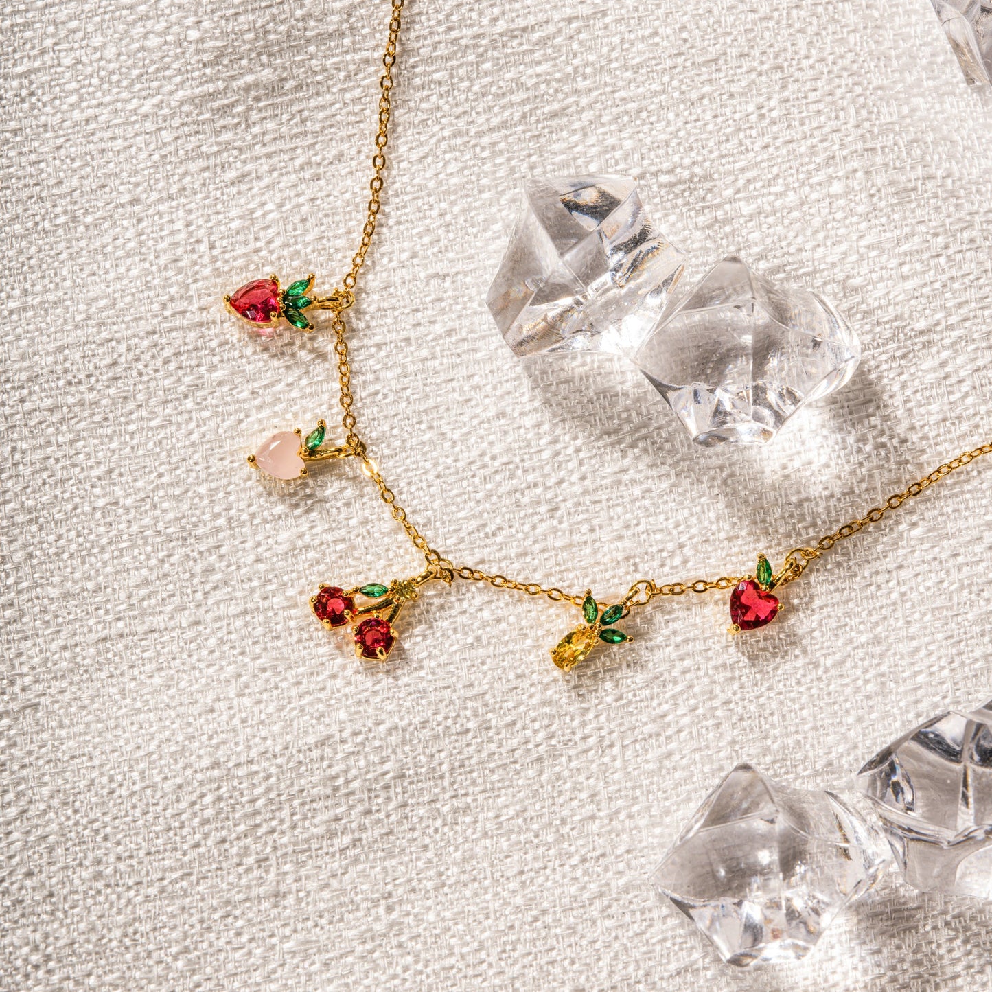 Free Shipping For Golden Plated Gold Fruit Strawberry&Cherry Necklace