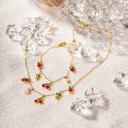 Free Shipping For Golden Plated Gold Fruit Strawberry&Cherry Anklet