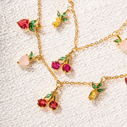 Free Shipping For Golden Plated Gold Fruit Strawberry&Cherry Anklet