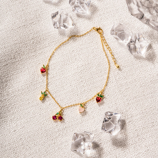 Free Shipping For Golden Plated Gold Fruit Strawberry&Cherry Anklet