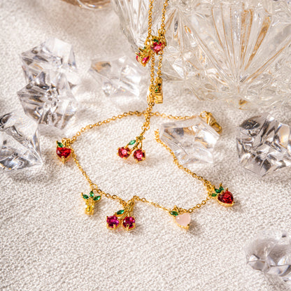 Free Shipping For Golden Plated Gold Fruit Strawberry&Cherry Anklet